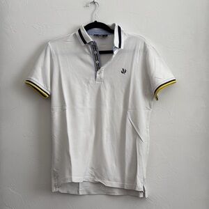 Fencrum Business Club White Polo Shirt Navy Yellow Trim Men’s M